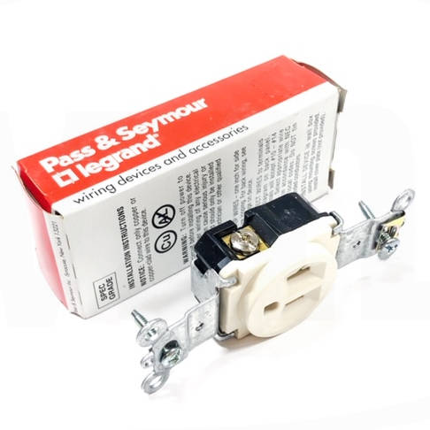 5361-LA Pass & Seymour Single Receptacle, 20A, 125V, Light Almond