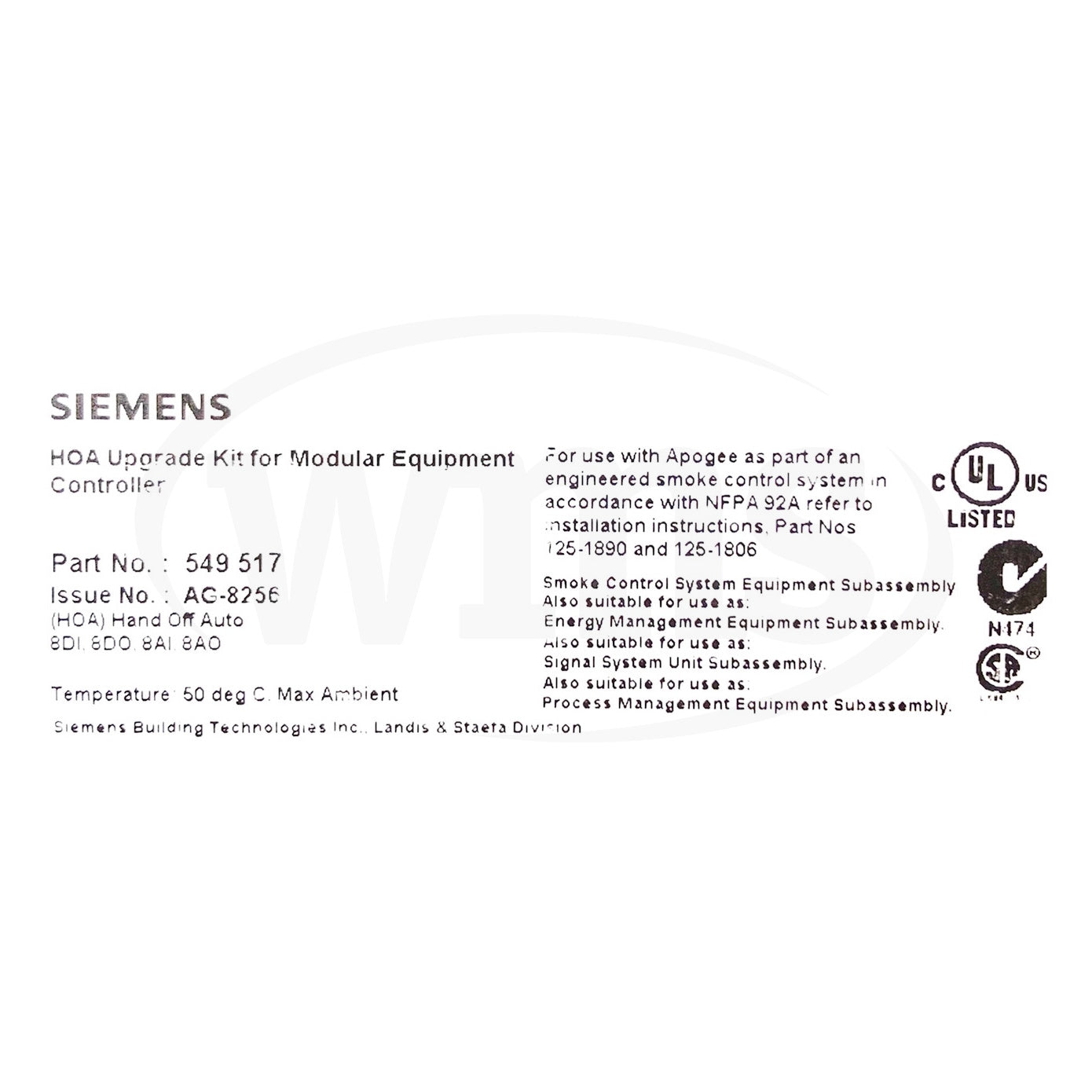 549-517 Siemens HOA Upgrade Kit for Modular Equipment