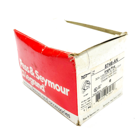 5746-AN Pass & Seymour Angle Plug, 30A 125/250V, SJ & SV Cord, Nema: 14-30P