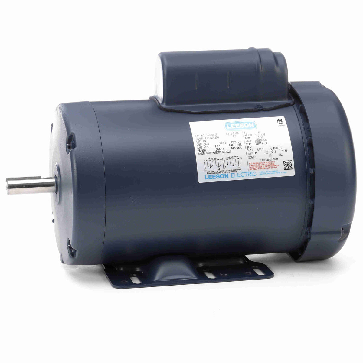 110402.00 Leeson 2HP Electric Motor, 3450RPM | Witmer Motor Service
