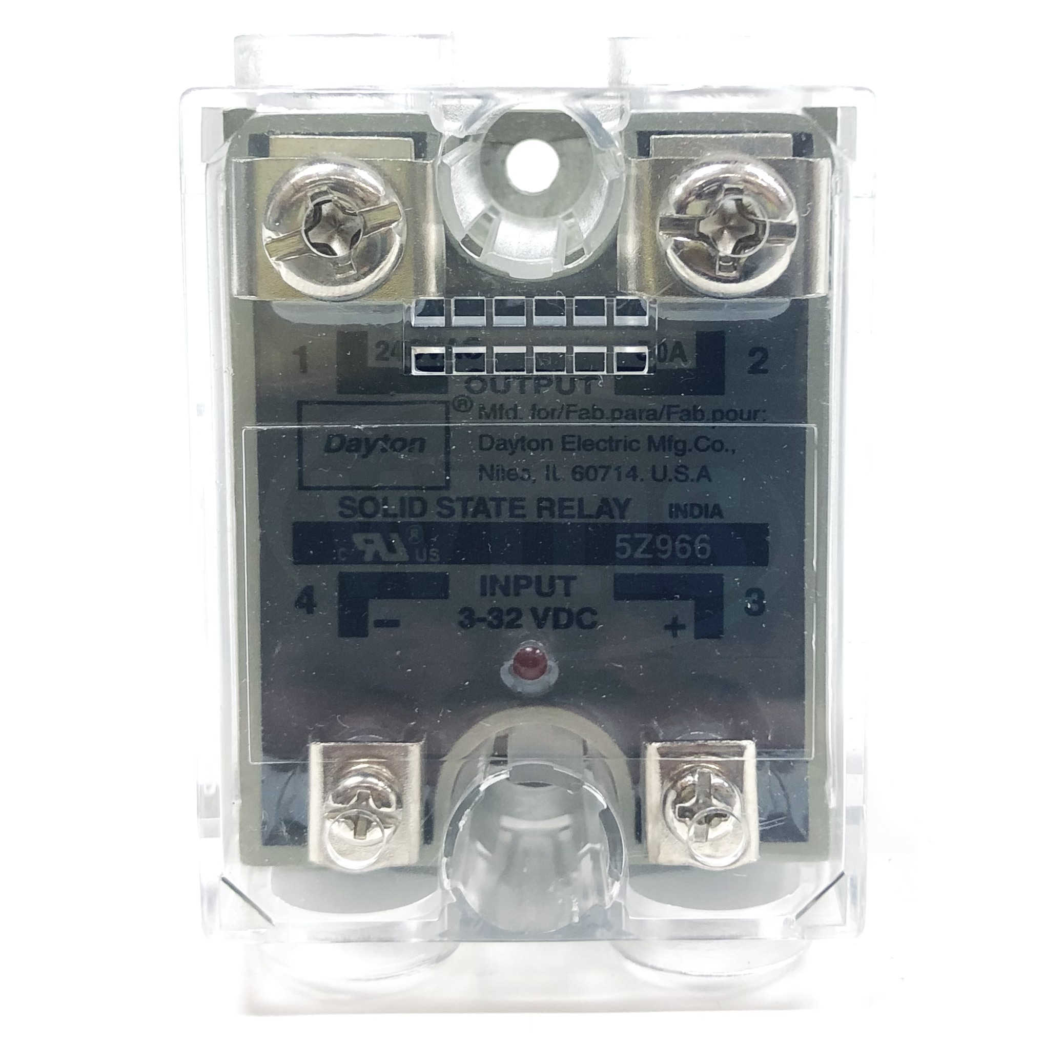 5Z966 Dayton Solid State Relay 240VAC, 50A, 50/60Hz, 3-32VDC - 0
