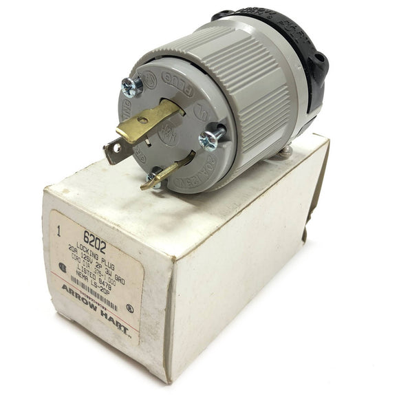 6202 Arrow Hart Locking Plug, 20A, 125V, 2-Pole, 3-Wire GRD, Cord Dia: .375-1