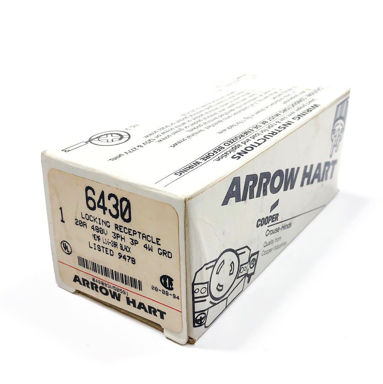 6430 Arrow Hart, Cooper Locking Receptacle, 20A, 480V, Black - 0