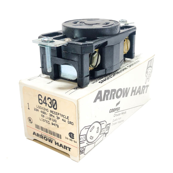 6430 Arrow Hart, Cooper Locking Receptacle, 20A, 480V, Black