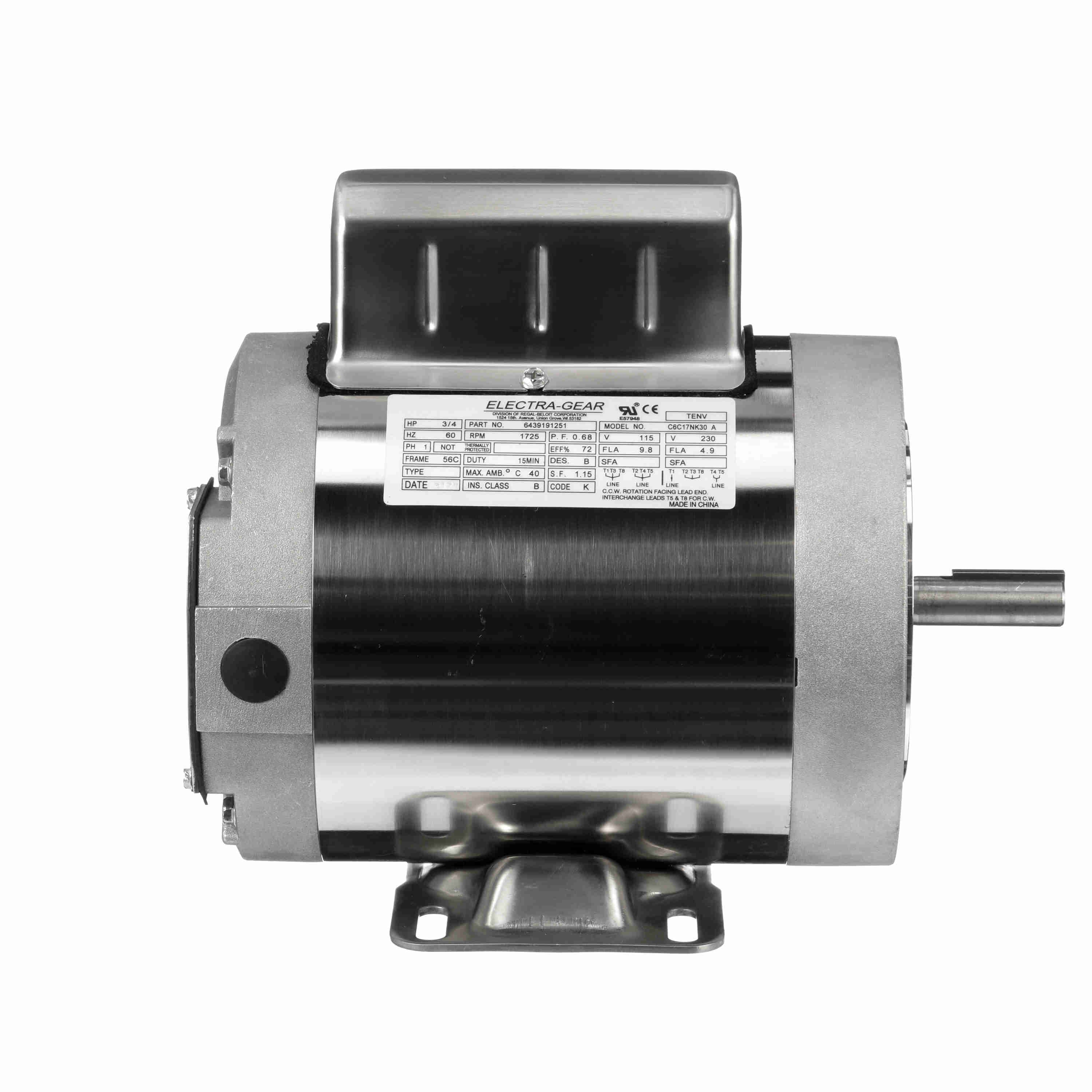 6439191251 Leeson 3/4HP Boat Hoist Electric Motor, 1800RPM