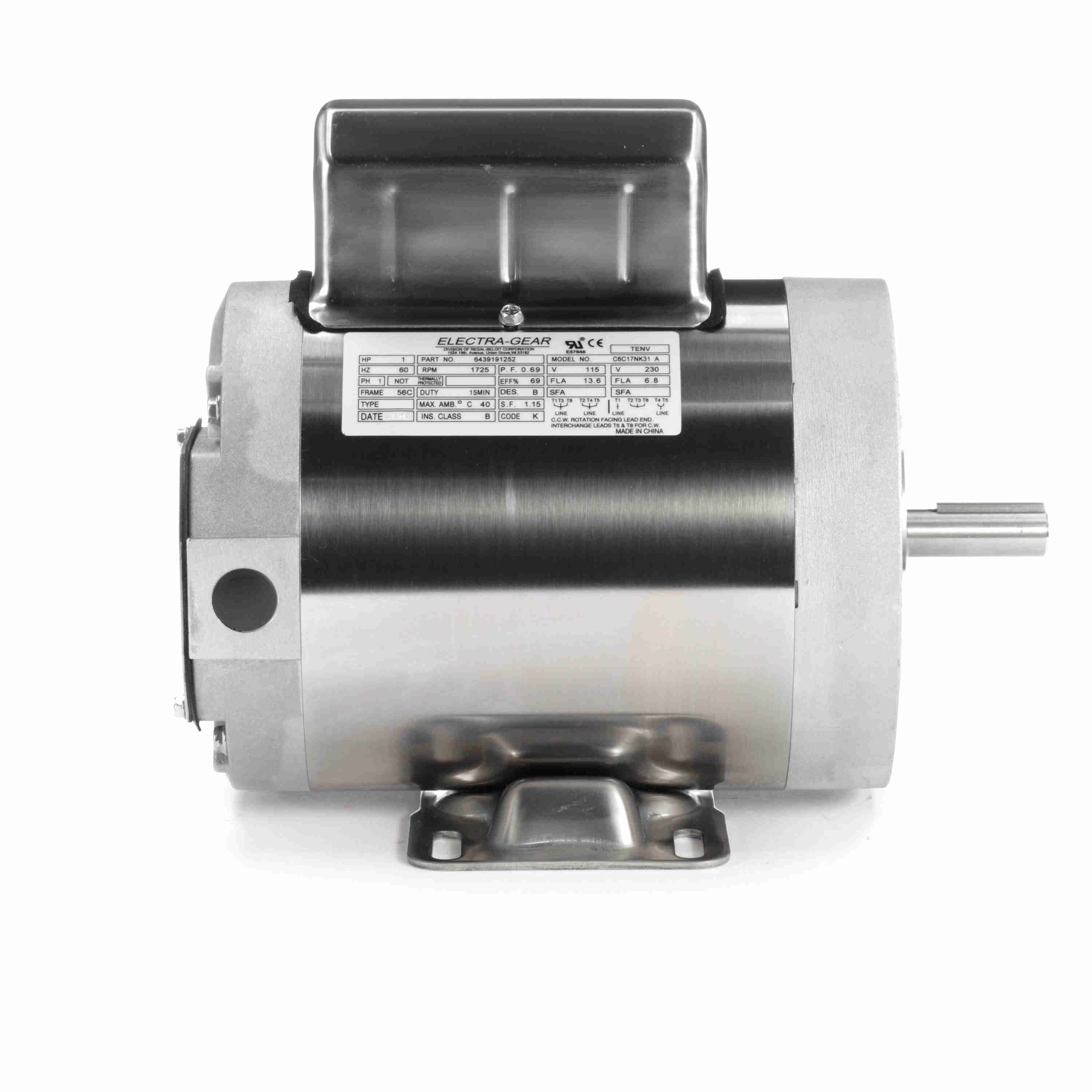 6439191252 Leeson 1HP Boat Hoist Electric Motor, 1800RPM