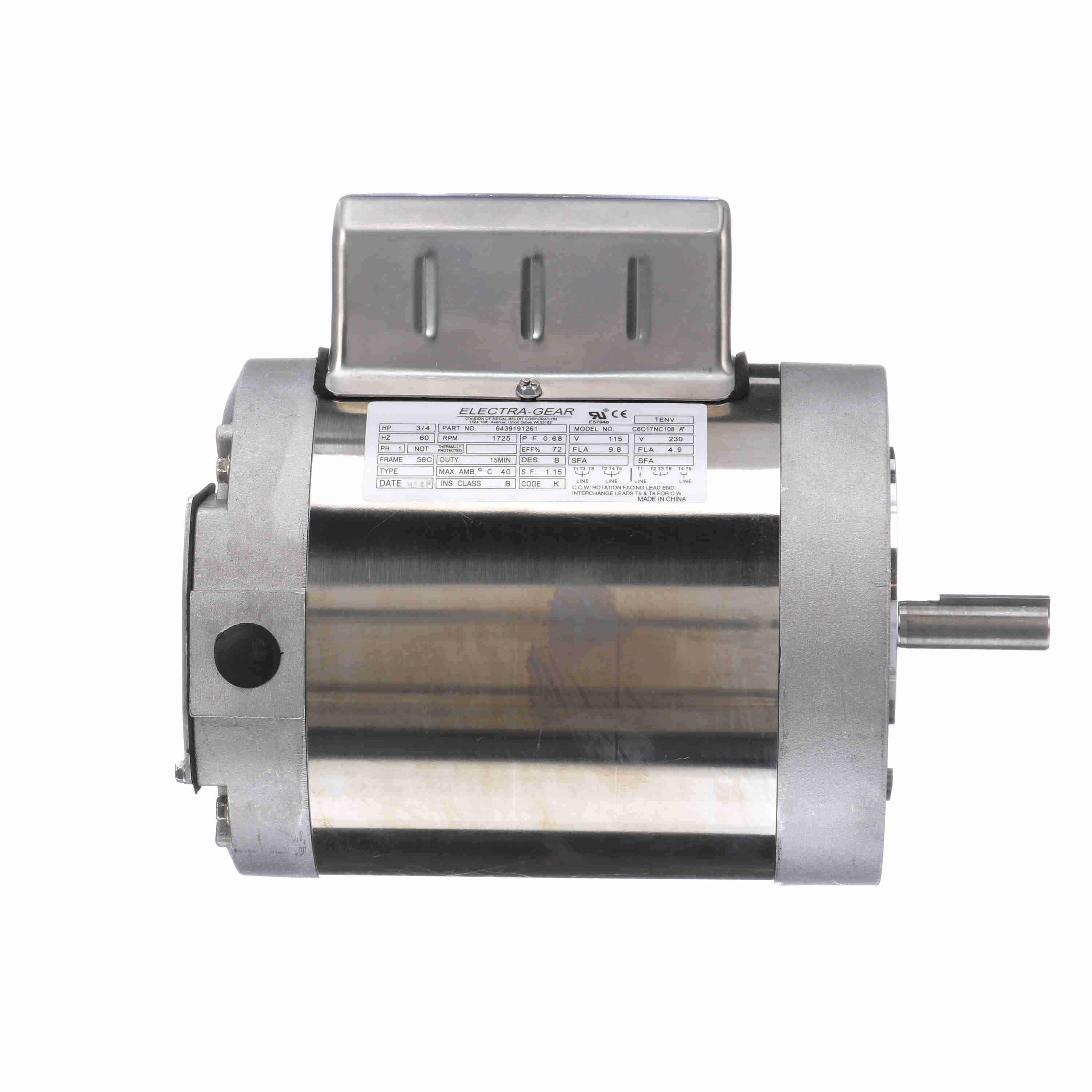 6439191261 Leeson 3/4HP Boat Hoist Electric Motor, 1800RPM - 0