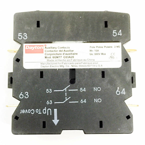 Dayton Definite Purpose Auxiliary Contact 2 NO, 10 Amps