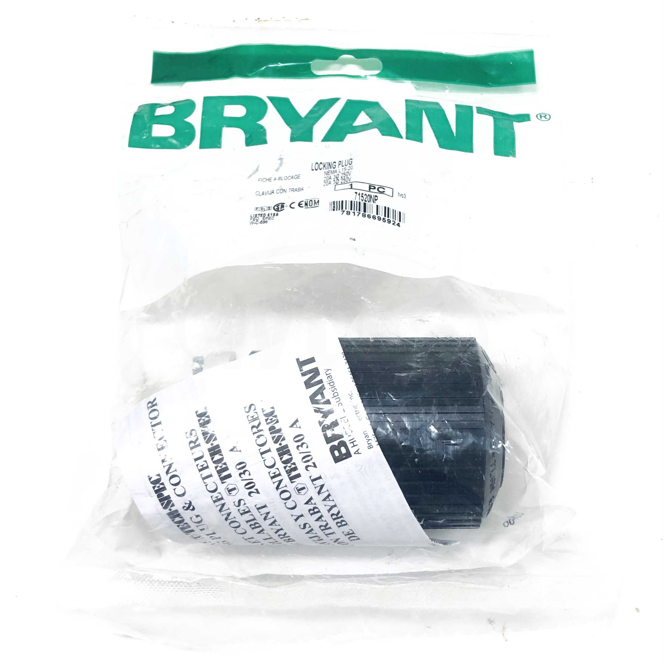 71520NP Bryant Locking Plug, NEMA L 15-20, 20A, 250V - 0
