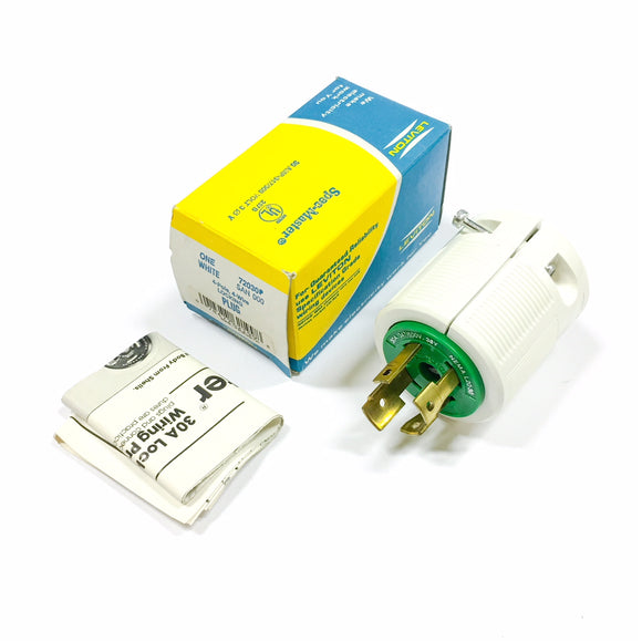 72030P Leviton White Locking Plug, 4-Pole, 4 Wire
