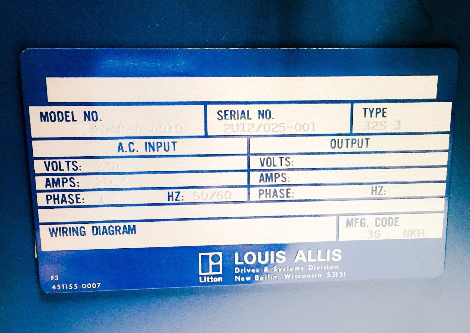 Louis Allis Saber 3200 DC Static Drive, 230 Volts - 0