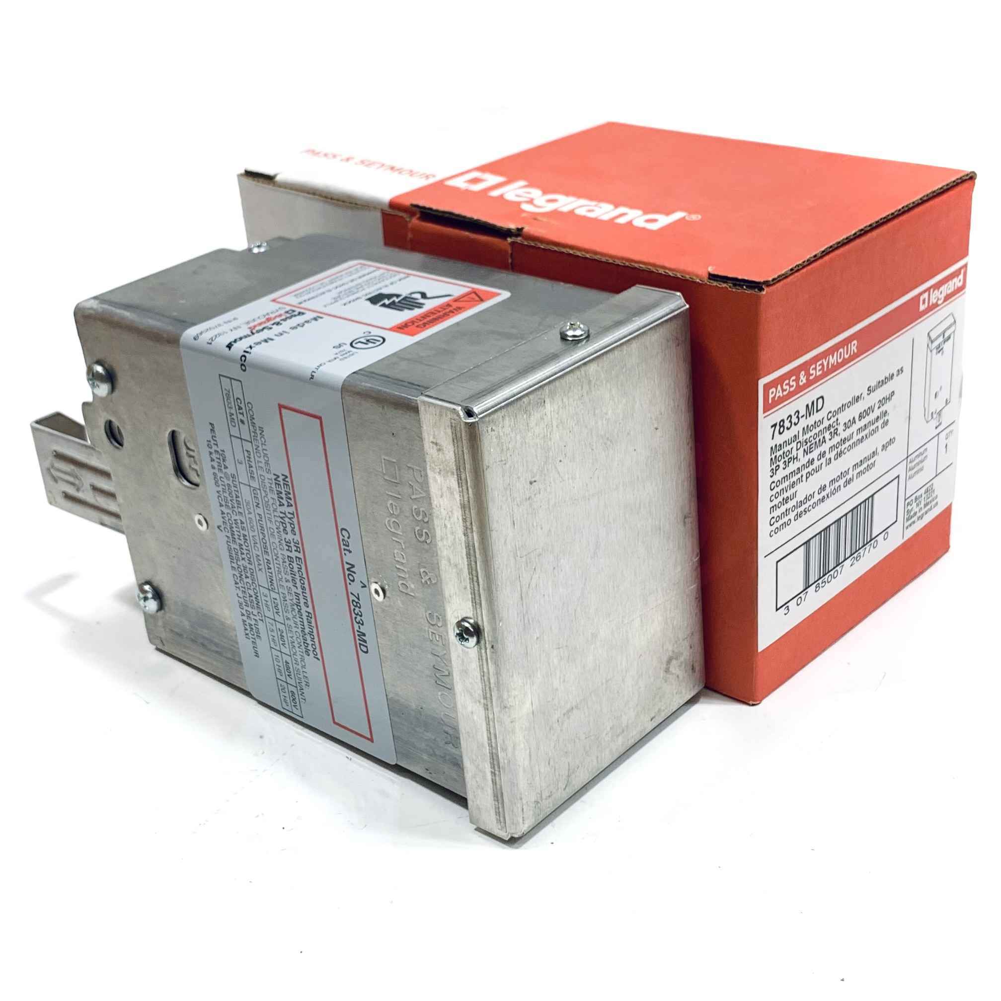 7833-MD Pass & Seymour Legrand Manual Motor Controller  3Ph, NEMA 3R 30A 600V