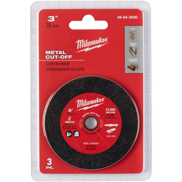49-94-3000 Milwaukee 3" Metal Cut Off Wheel, 3-Pack