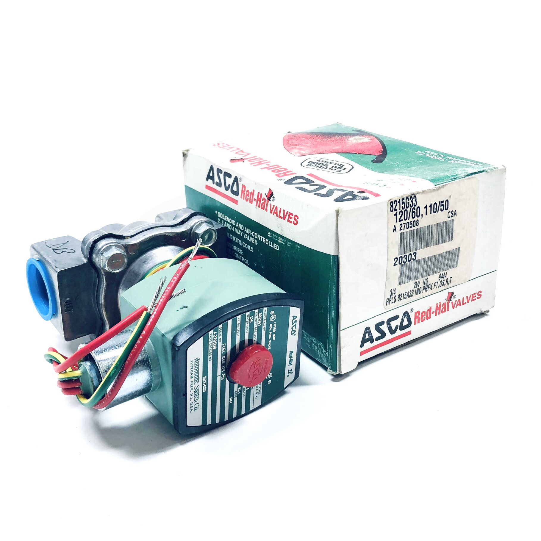 8215G33 Asco Red-Hat Solenoid Air Valve, 3/4" 10.1 Watts, 120VAC, 50/60Hz