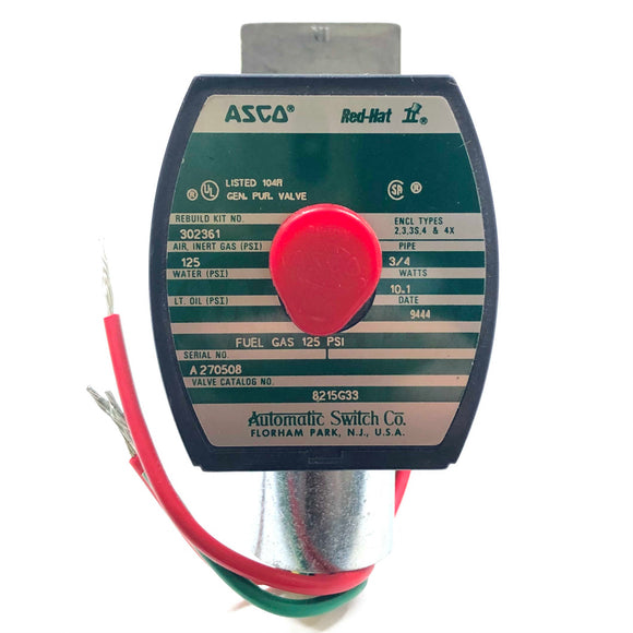 8215G33 Asco Red-Hat Solenoid Air Valve, 3/4" 10.1 Watts, 120VAC, 50/60Hz