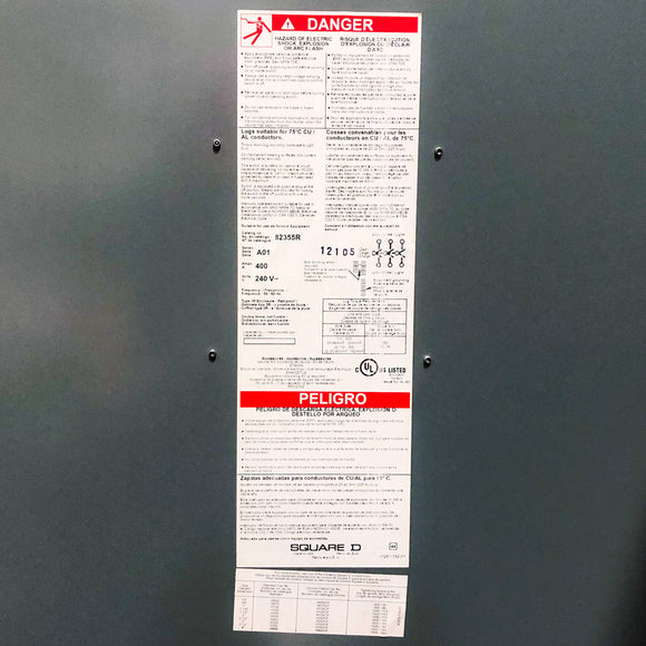 82355R Square D Double Throw Safety Switch, 400 Amps, 240VAC, 3 Poles