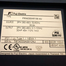 PNL030AR1/E-46U-190524W3 Fuji Electric 30HP Eco-Pump Enclosed VFD, 460VAC
