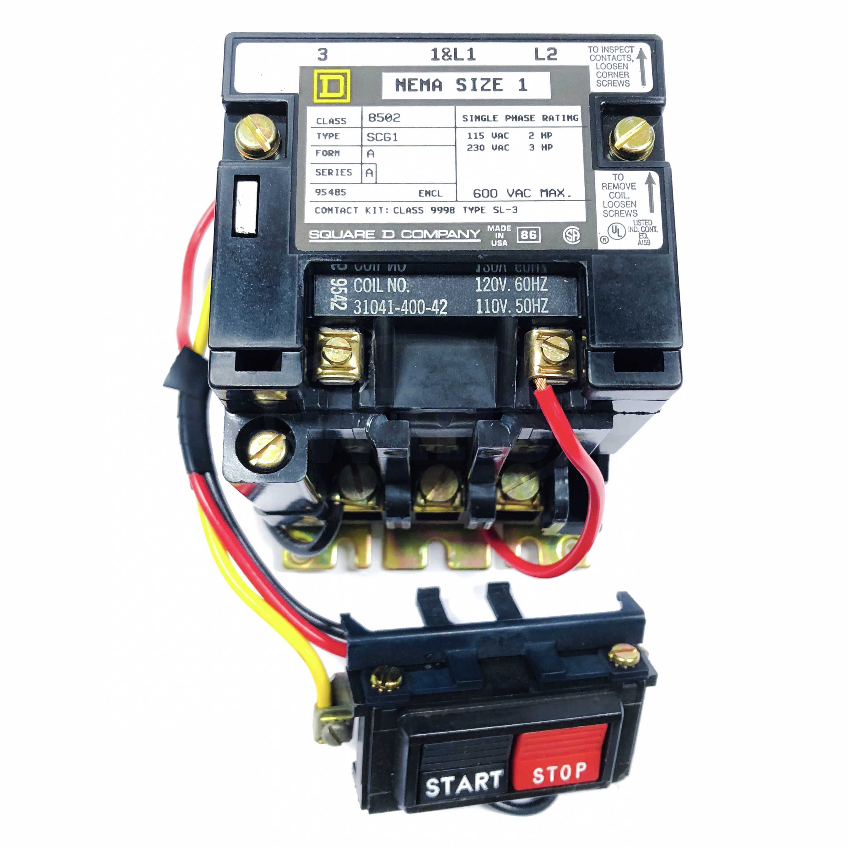 8502SCG1 Square D Contactor, 2-Pole, 120V Coil