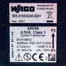 855-5105/0400-0001 Wago Transformer 400 A Current Sense 50Hz-60Hz
