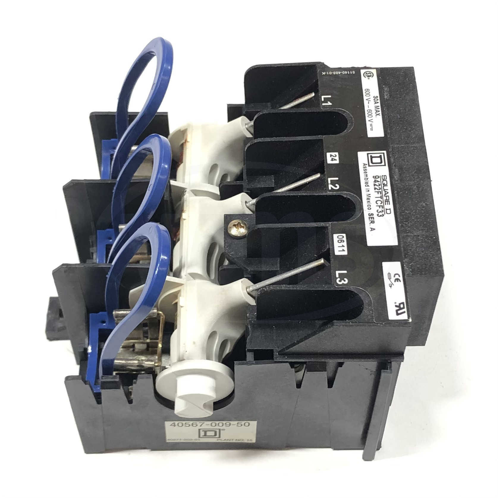 9422FTCF33 Square D Disconnect Switch Fuse Block, 600V, 30A Max - 0