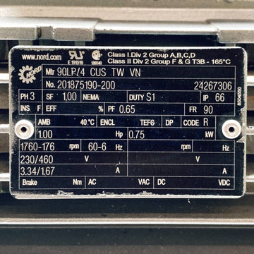 90LP/4 CUS TW VN Nord 1 HP Electric Gearbox Motor, 3PH, 673.1-90LP/4 TW VN