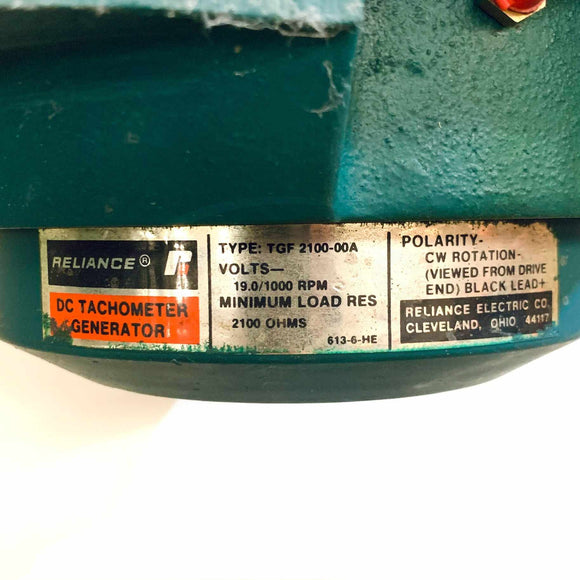 980-6106 Reliance 30 HP RPM III DC Motor 1750/1950RPM w/ TGF 2100-00A Tachometer