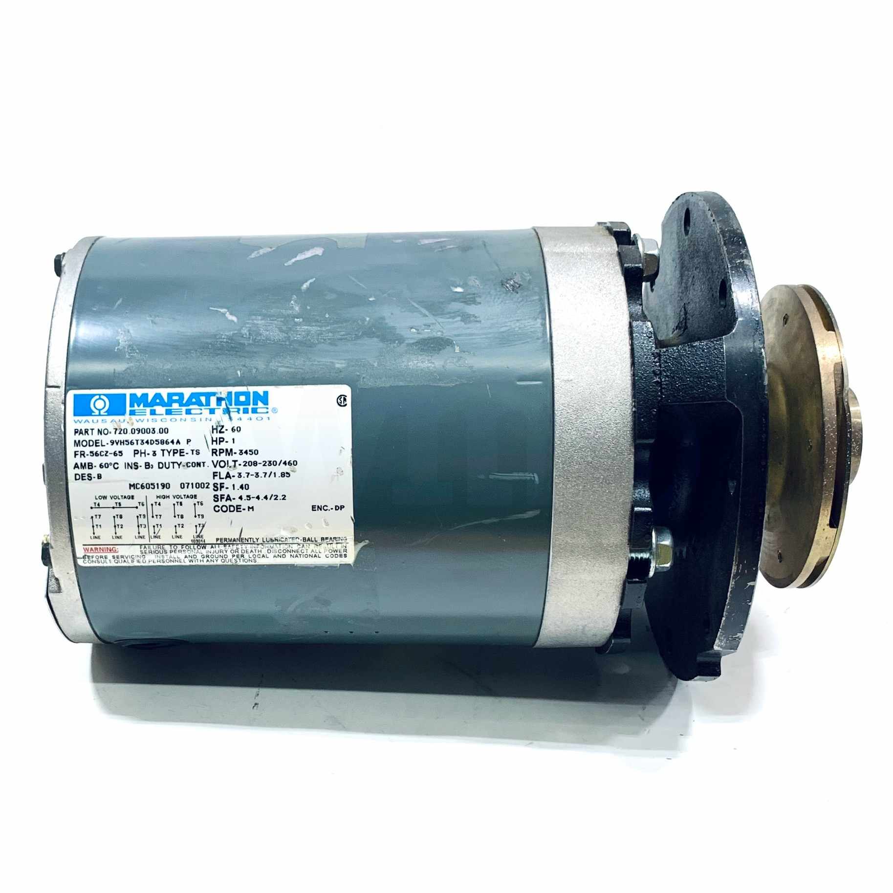 9VH56T34D5864A Marathon 1 HP Electric Motor, 3450RPM, 208-230/460V