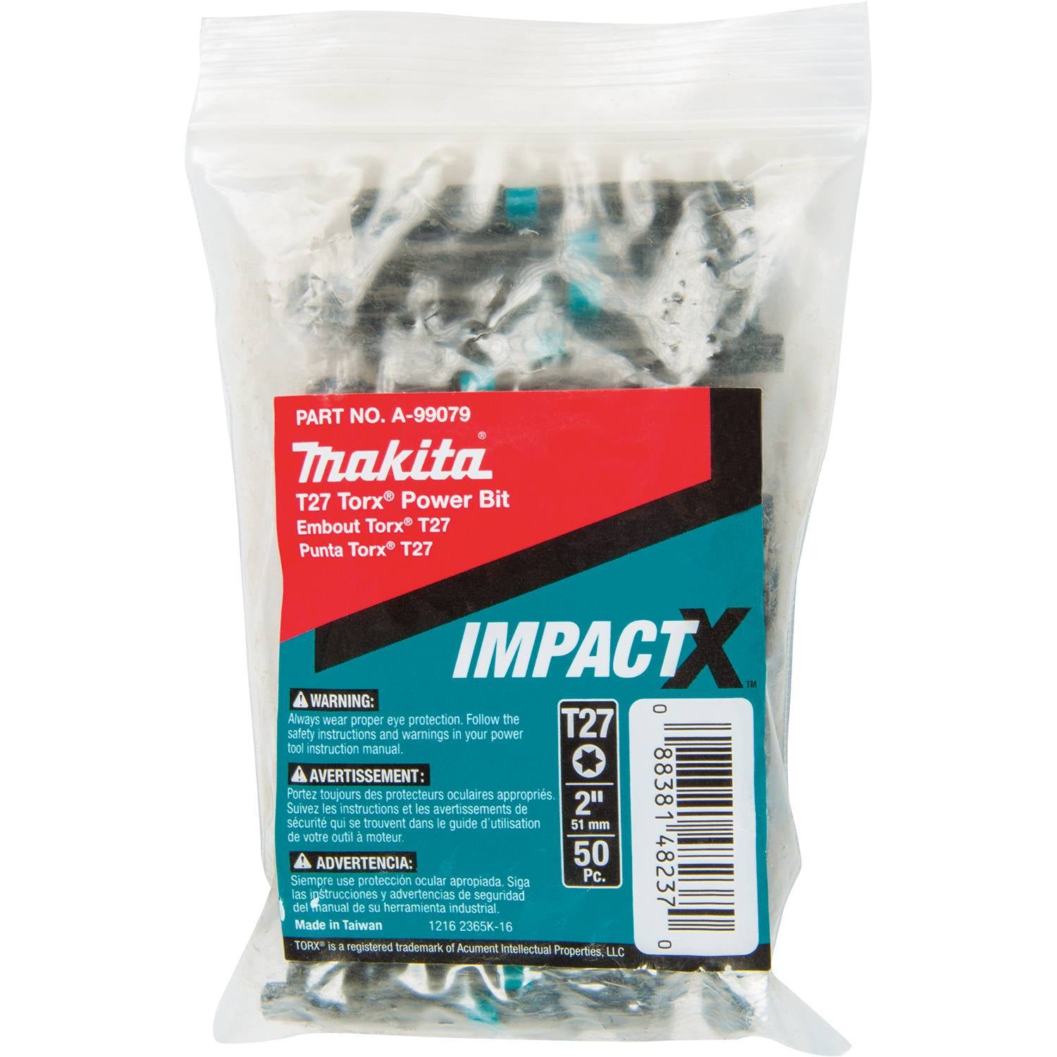 A-99079 Makita ImpactX T27 Torx 2" Power Bit, 50 Pack - 0
