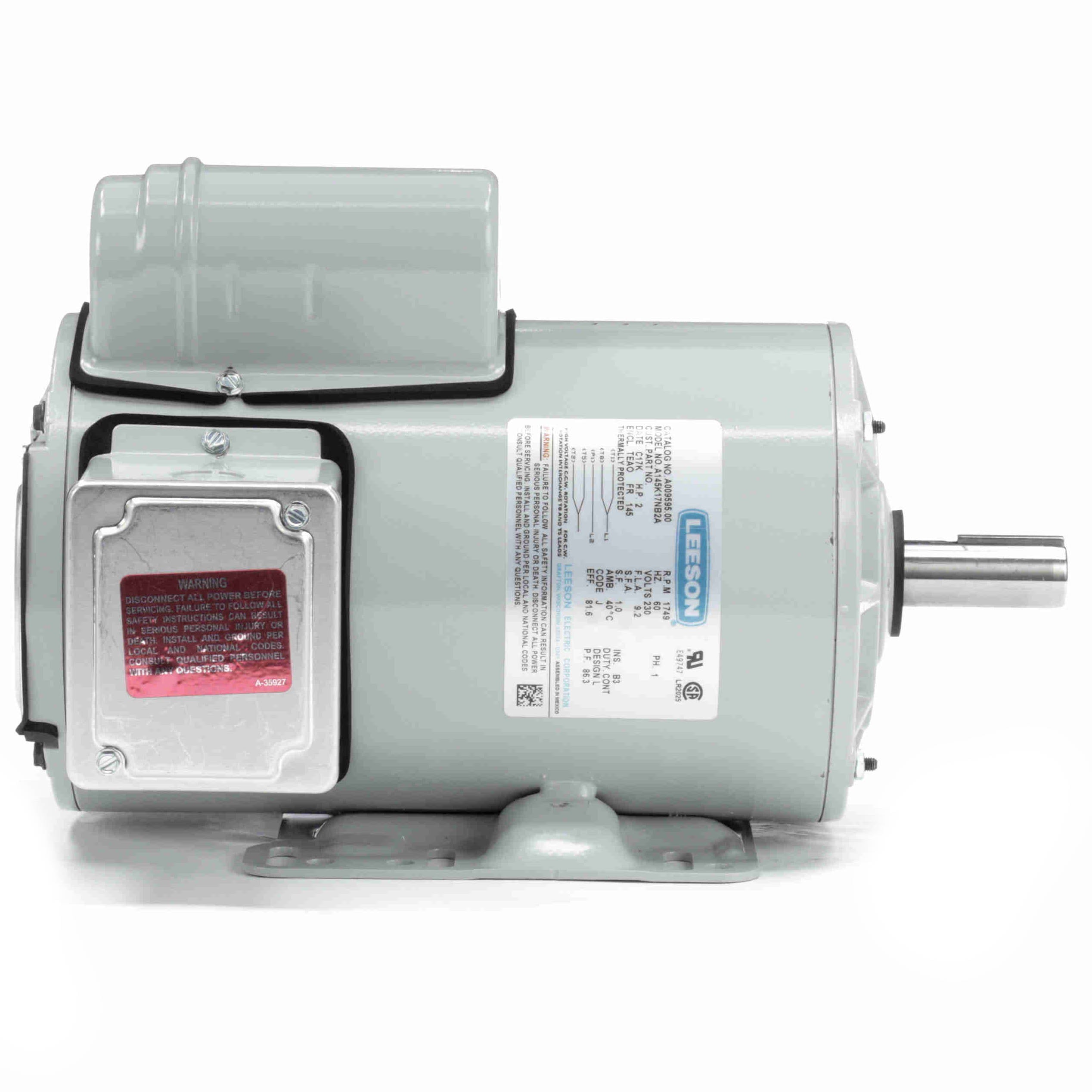 A009595.00 Leeson 2HP Agricultural Duty Electric Fan Motor, 1725RPM - 0