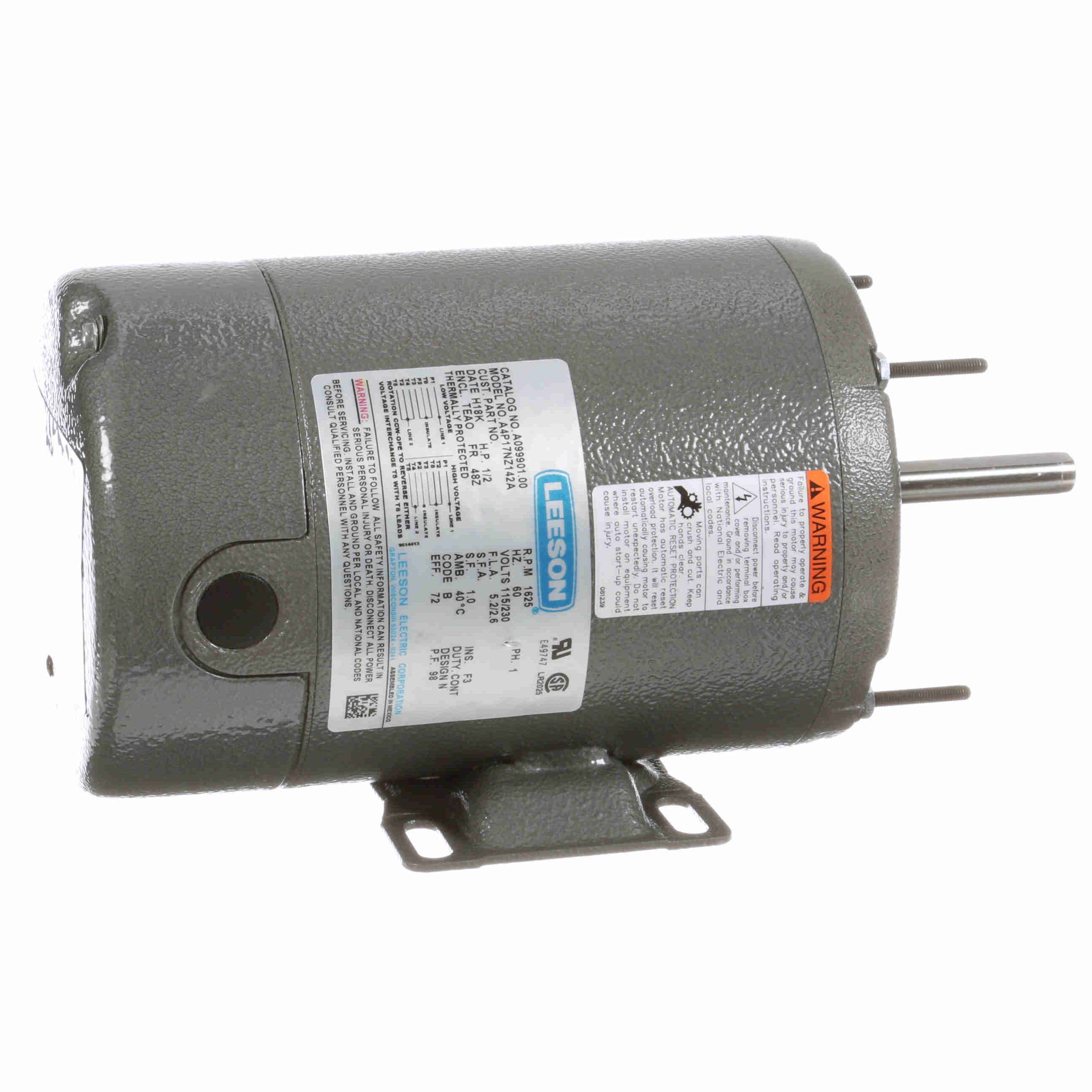 A099901.00 Leeson 1/2HP Agricultural Duty Electric Fan Motor, 1800RPM