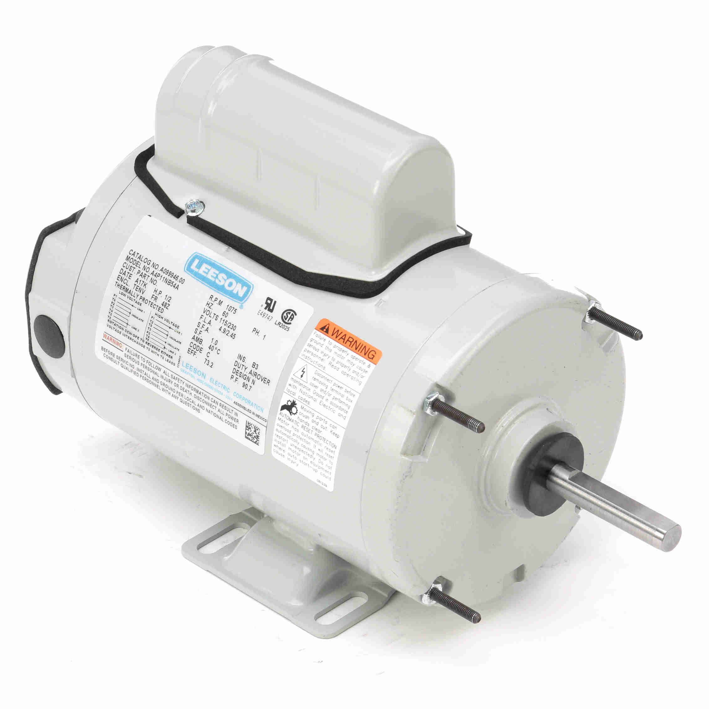 A099946.00 Leeson 1/2HP 2-Winding Agricultural Fan Duty Electric Motor, 1075RPM