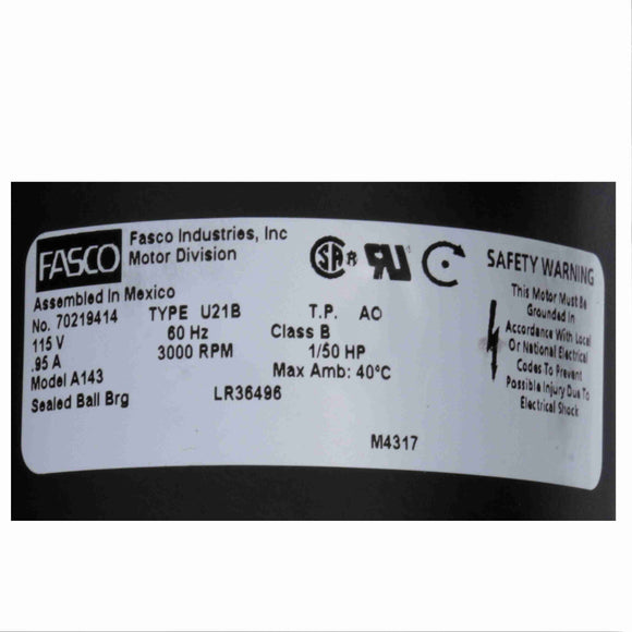 A143 Fasco Rectangular Outlet Draft Inducer Blower Electric Motor, 3000RPM