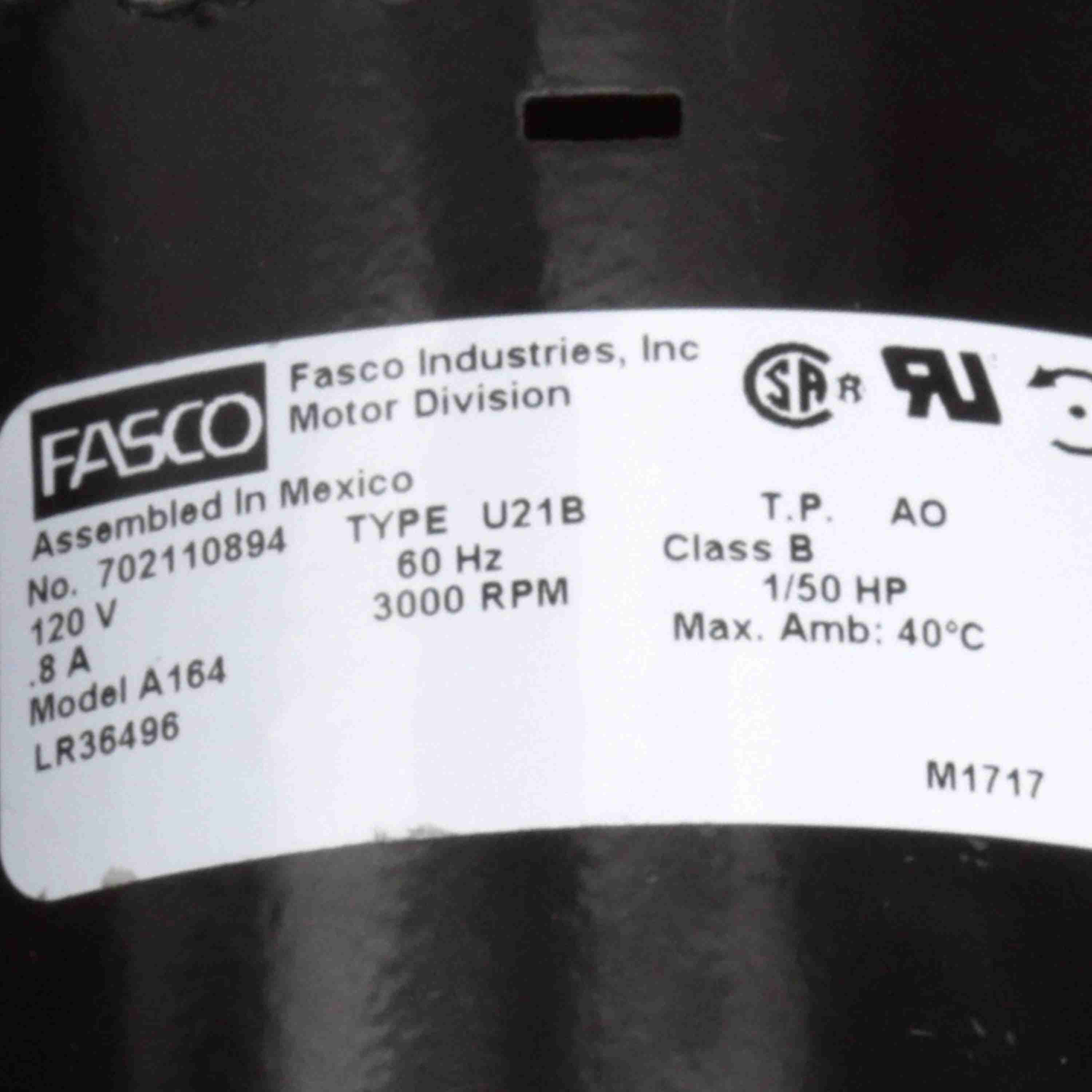 A164 Fasco Draft Inducer Electric Motor, 3000RPM