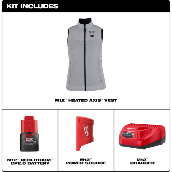 F300G-21M Milwaukee M12 Women's Heated AXIS Vest, Medium, Gray