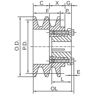 2BK45H 4.25" "H" Style BK Double Groove V-Pulley