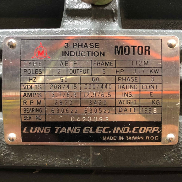 AEEF Lung Tang 5Hp, 2Pole, 112M Frame, 3Phase, 208/415 220/440V