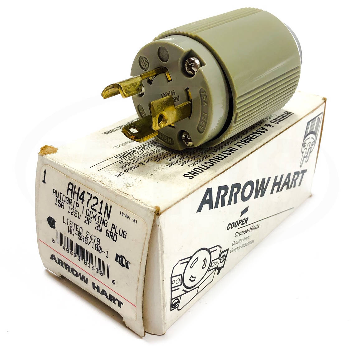 AH4721N Arrow Hart Autogrip Locking Plug, 15A, 125V, 2-Pole, 3-Wire GRD