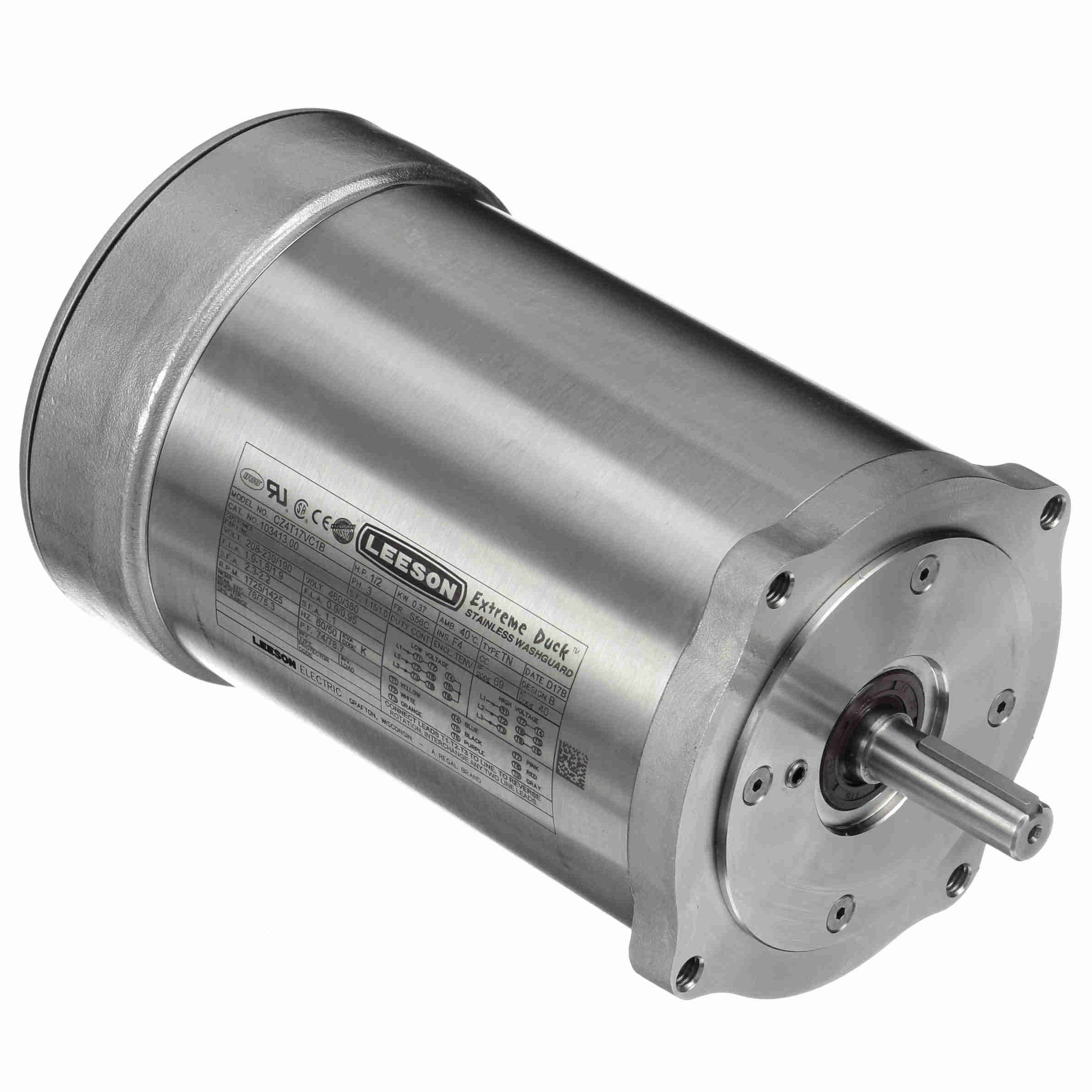 103413.00 Leeson 1/2HP Washdown Electric Motor, 1800RPM | Witmer Motor ...