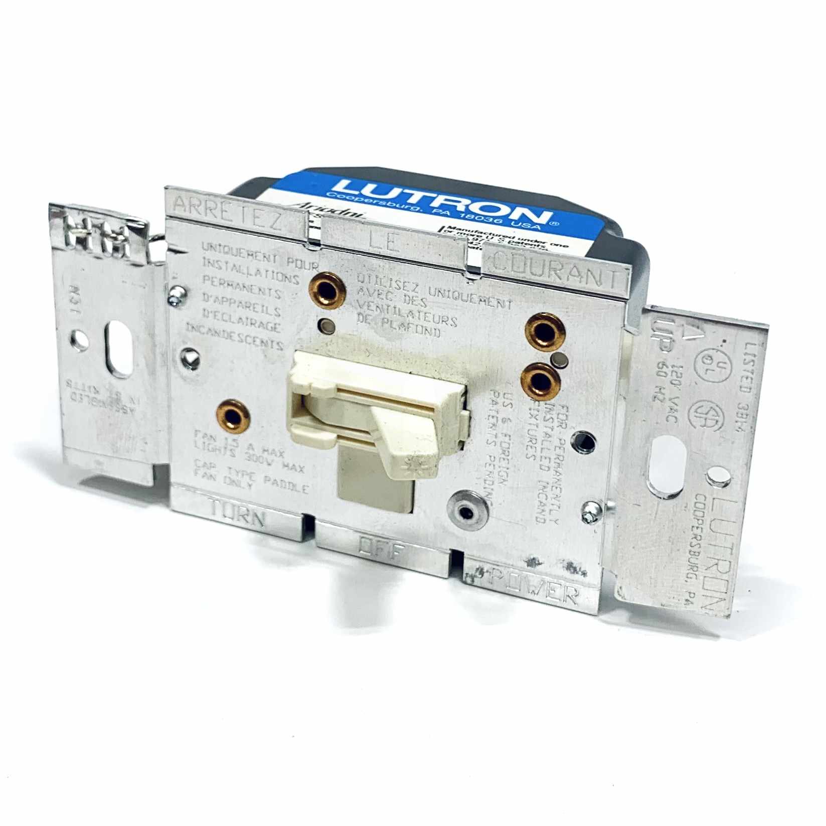 AY2-LFSQ-AL Lutron Ariadni Toggler Fan Control Switch Dimmer, 300W, 120V 60Hz