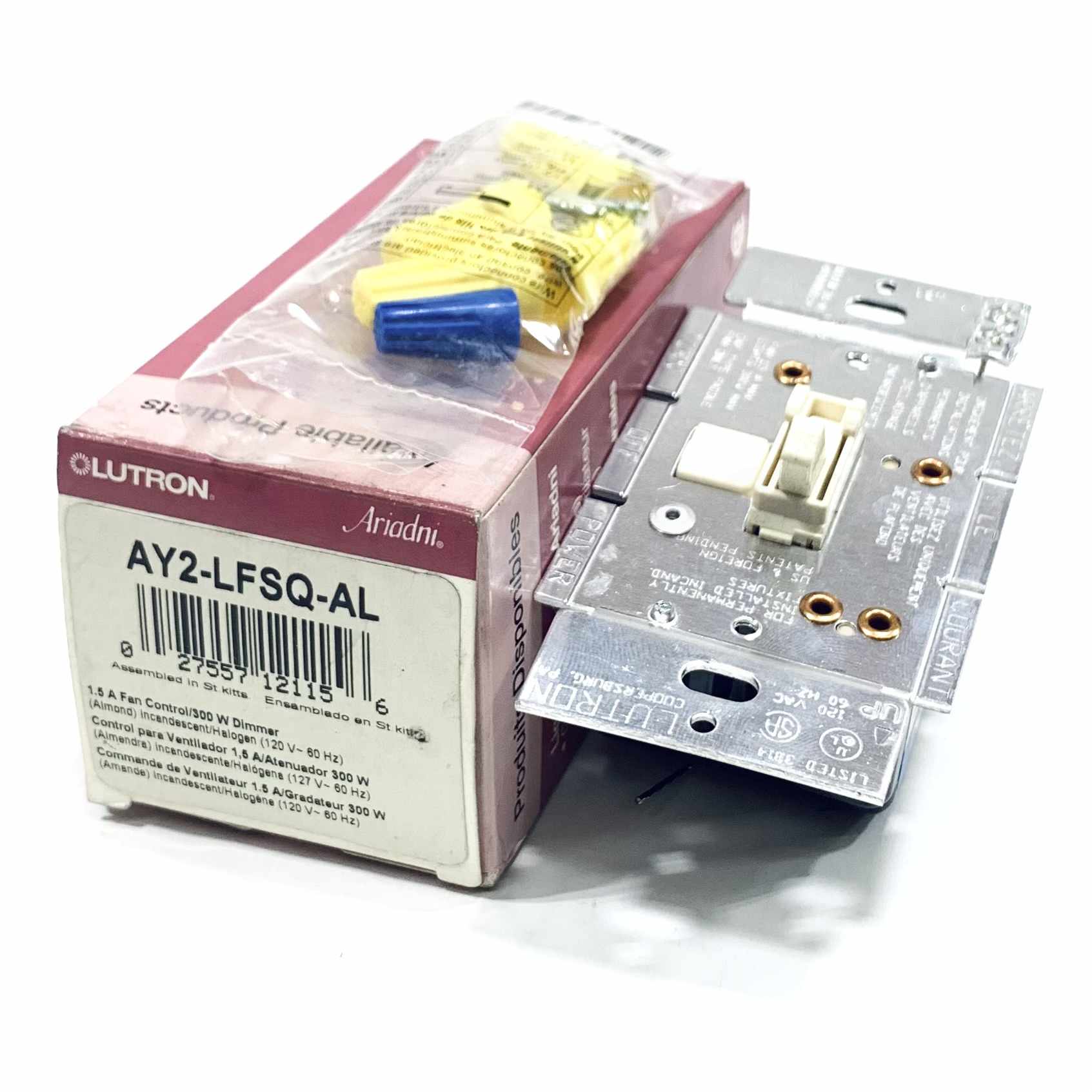 AY2-LFSQ-AL Lutron Ariadni Toggler Fan Control Switch Dimmer, 300W, 120V 60Hz