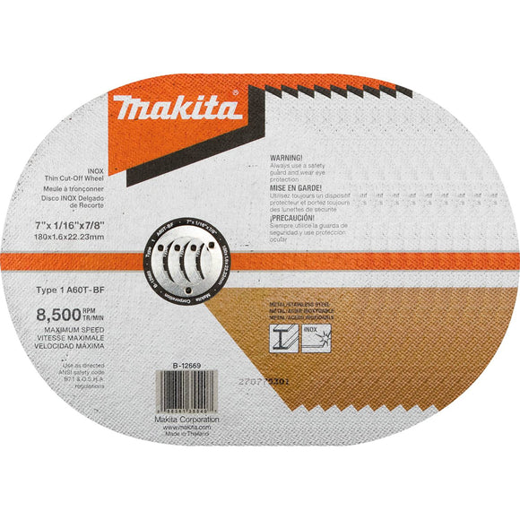 B-12669-10 Makita 7" x 1/16" x 7/8" INOX Thin Cut-Off Wheel, 60 Grit, 10 Pack