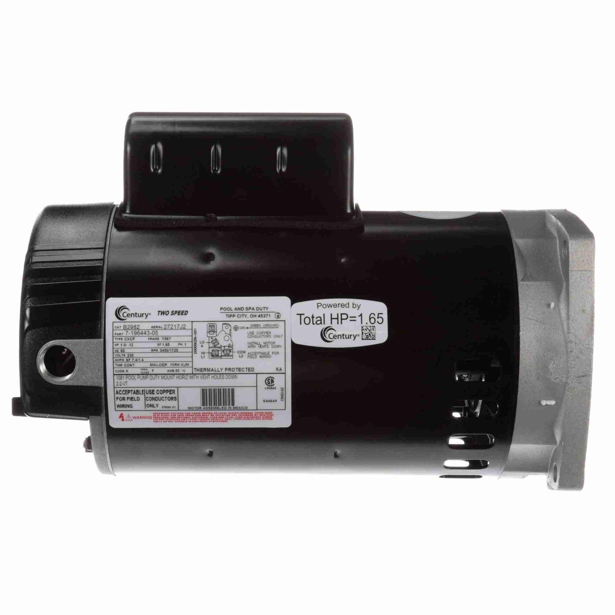 B2982 Century 1/0.12HP Pool Pump Electric Motor, 3450/1725 RPM - 0