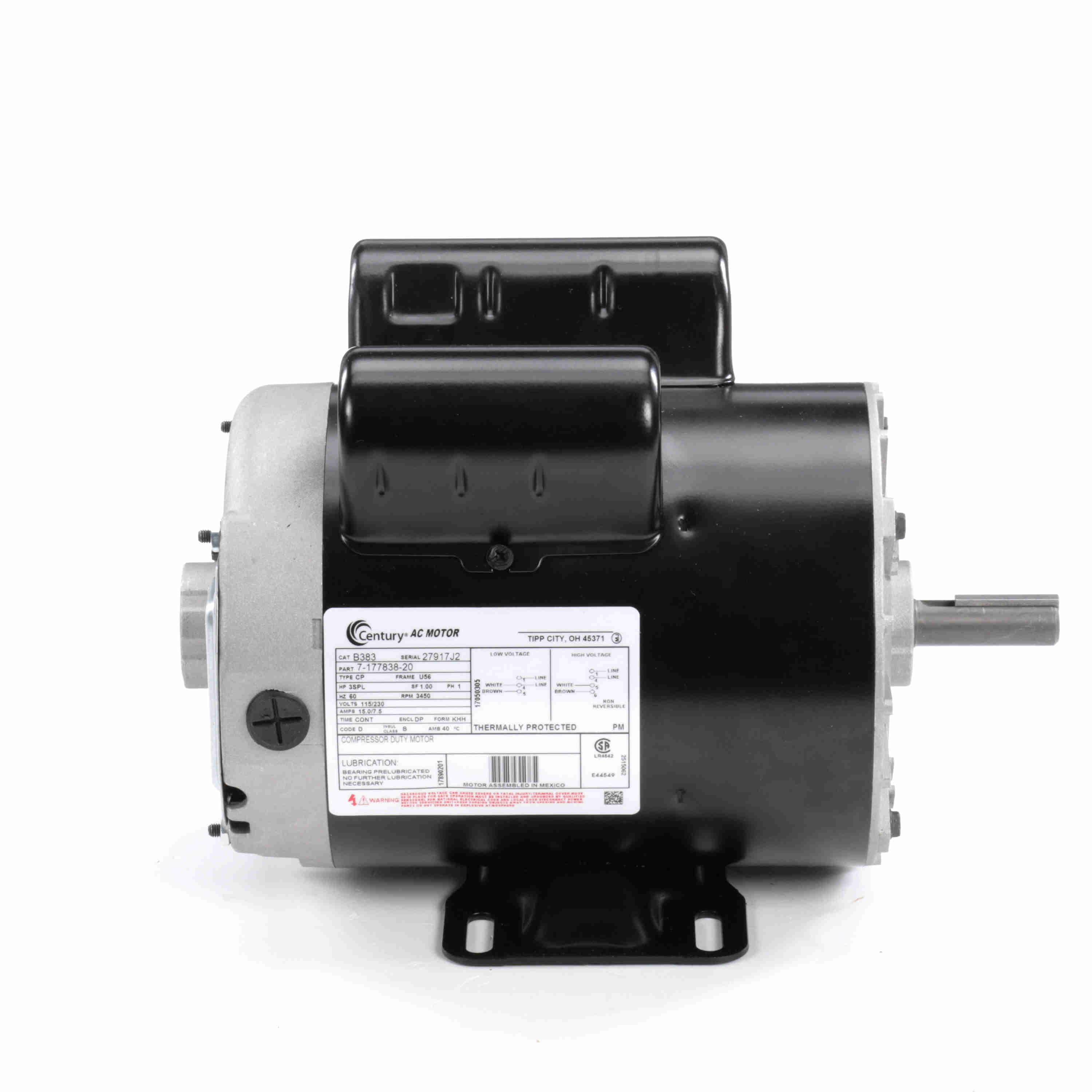 B383 Century 3 SPL HP Air Compressor Electric Motor, 3450RPM - 0