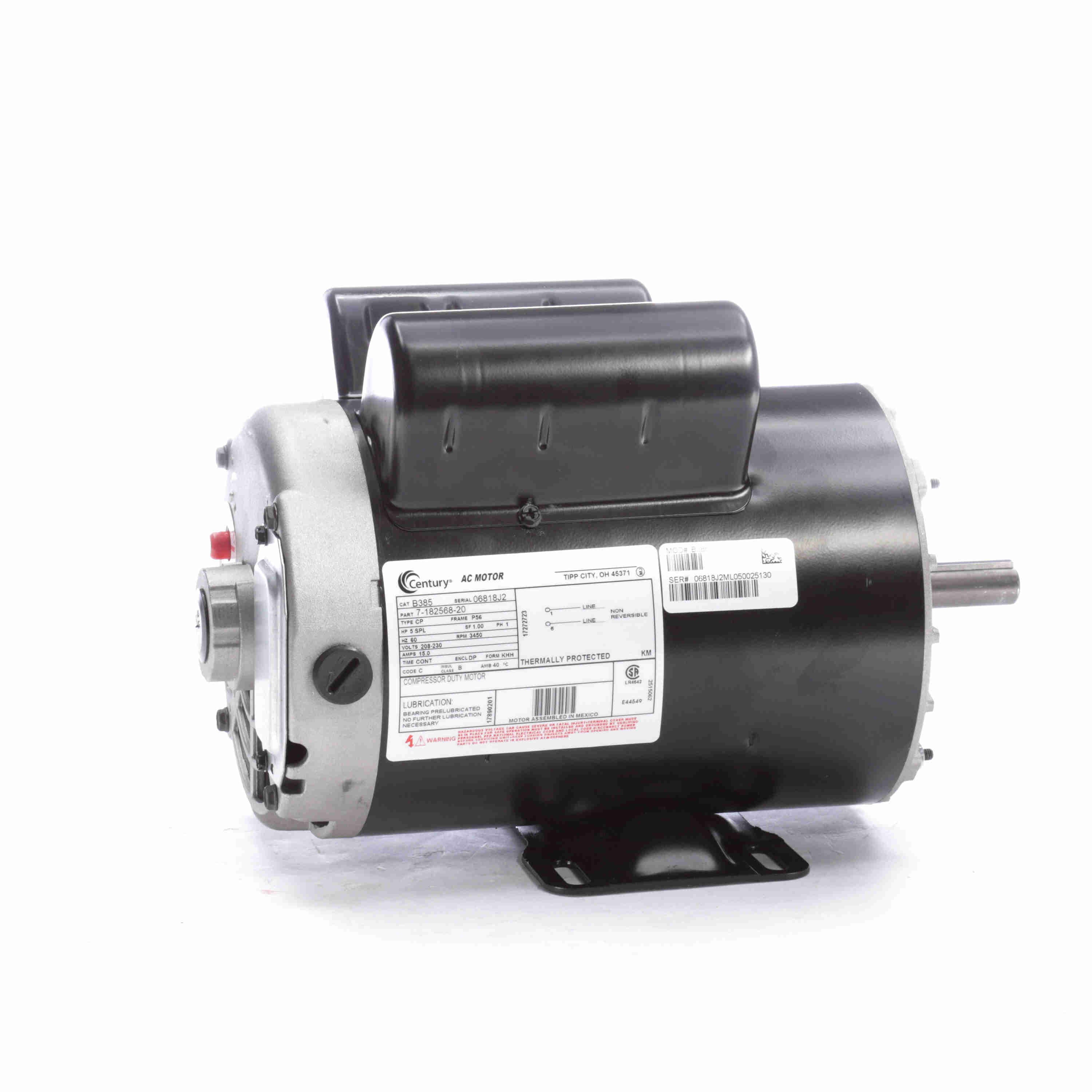 B385 Century 5HP Compressor Duty Electric Motor, 3450 RPM - 0