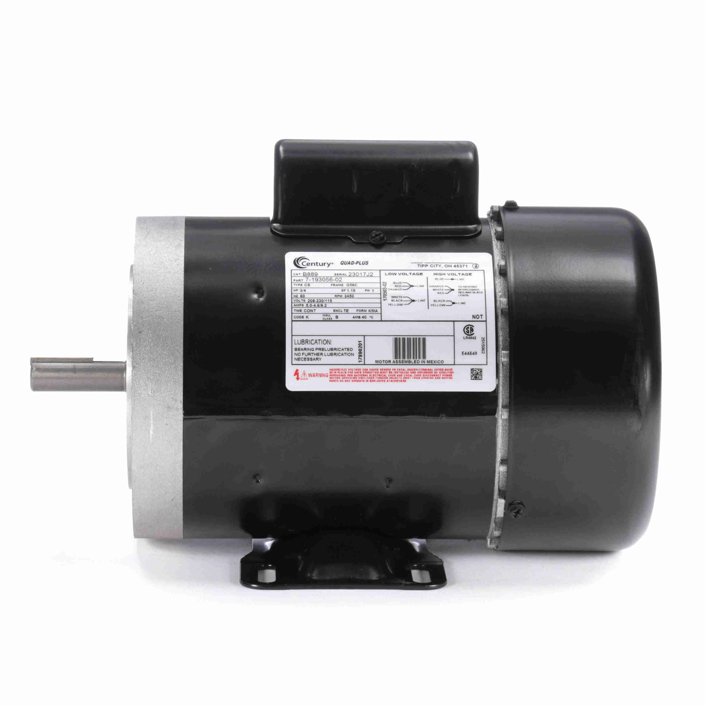 B889 Century 3/4HP Electric Motor, 3450RPM - 0