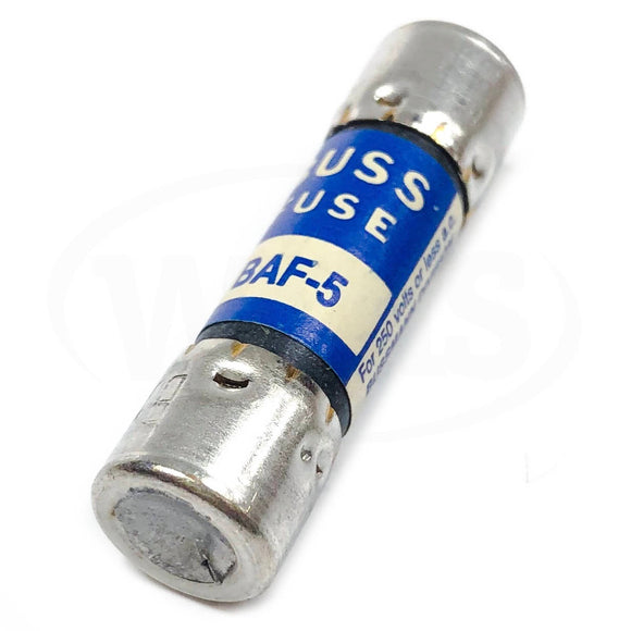 BAF-5 Bussmann Fuse, Fuse, 5 Amp, 250 VAC, IR 200 A-250 VAC, IR 10 kA-125 VAC