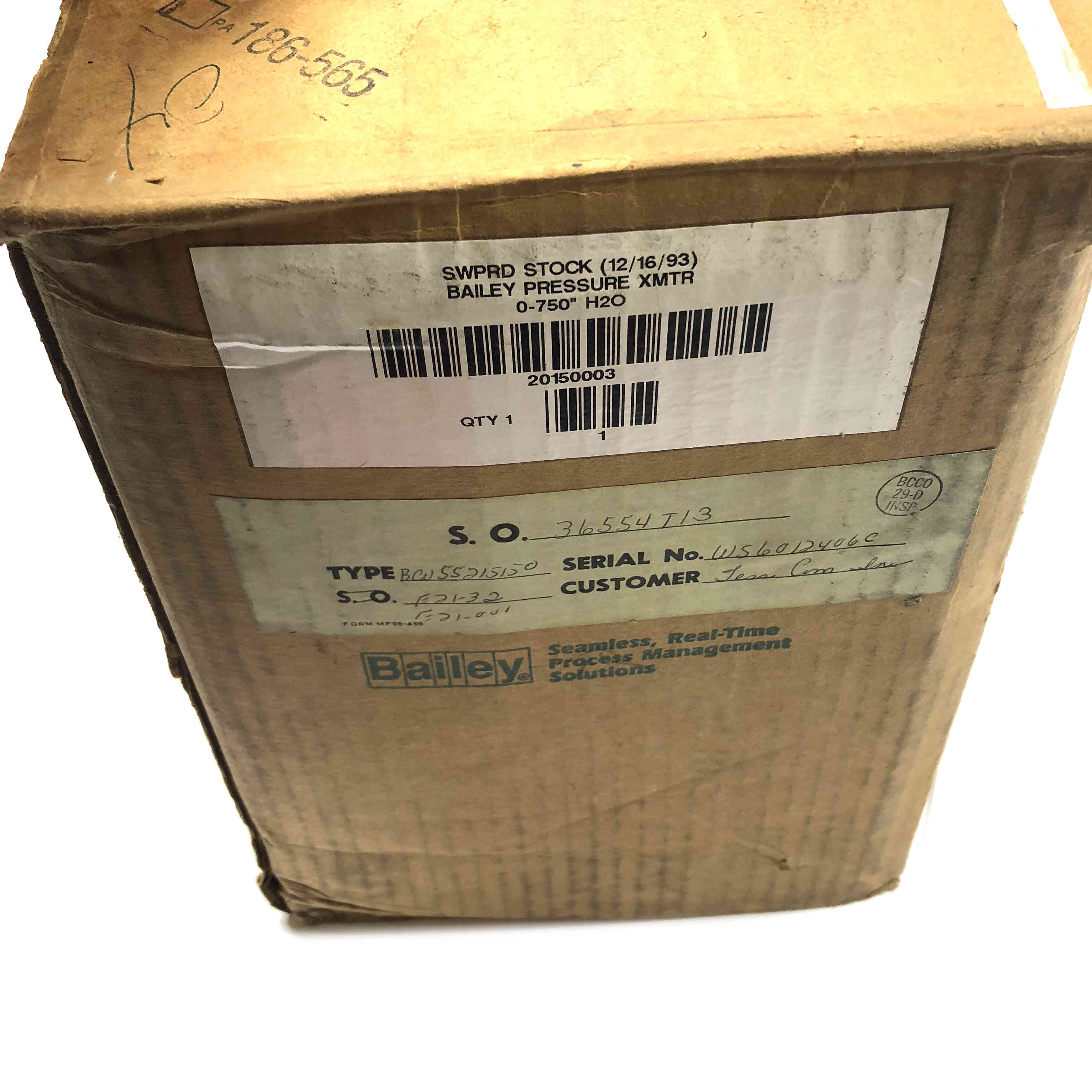 Bailey BCN55215150 Pressure Transmitter, 0-750" H20