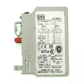 BCXMF01 WEG Auxiliary Contact Block, 1 NC Contact - 0