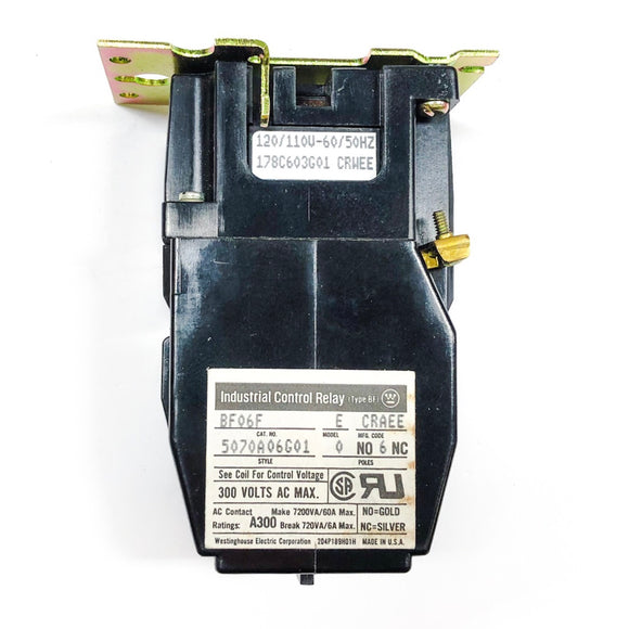BF06F Westinghouse BF Control Relay 300V, 6 N.O. Fixed Contacts, 120V Coil