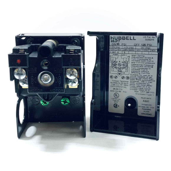 69JF7 Hubbell Pressure Switch, 1/4" Female NPT, 95 psi - 125 psi